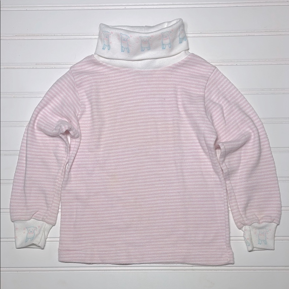 VINTAGE 80s 90s HARTSTRINGS Pastels Pink Striped Lamb Layering Turtleneck